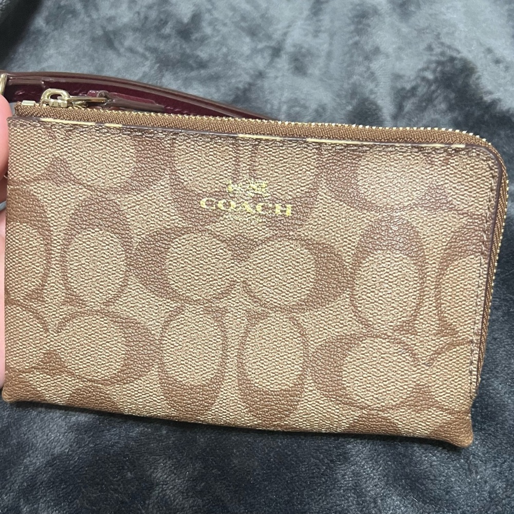 Coach Tan and Brown Signature Wristlet